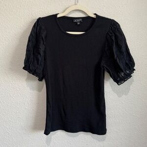 J. Crew M Women's Vintage Rib Top Lace Puff Sleeves Preppy Office Whimisgoth